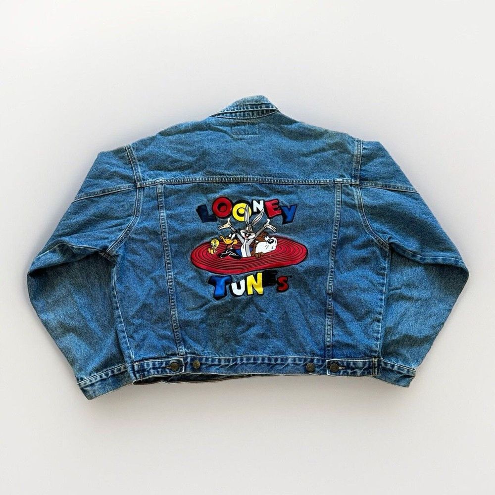 Vintage Looney Tunes Jacket Womens L Top Line Denim‎ Jean 90s